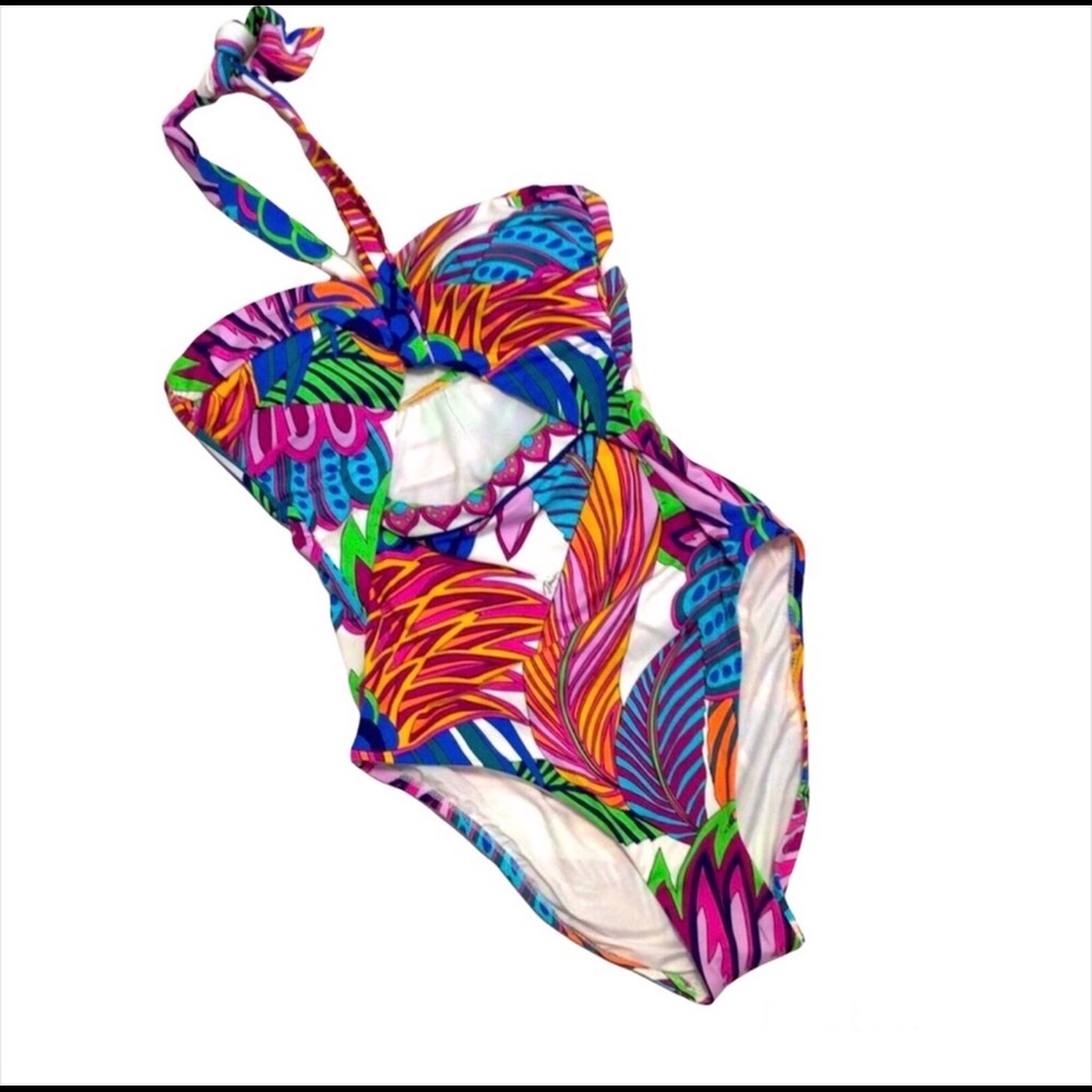 NWT Trina Turk Women's One-Piece Swimsuit Tropical Floral Halter Size 4 - Picture 2 of 9